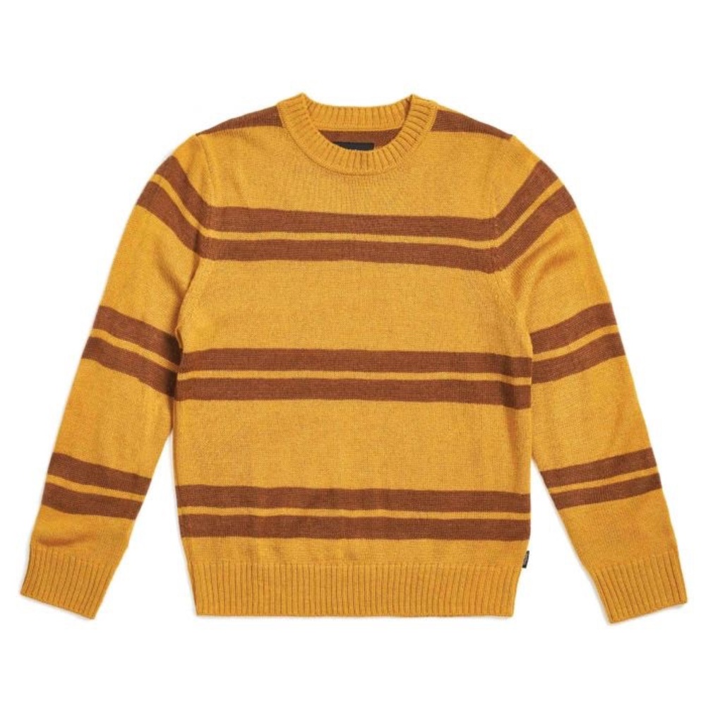 Brixton Men's Yellow and Brown Striped Crewneck Sweater